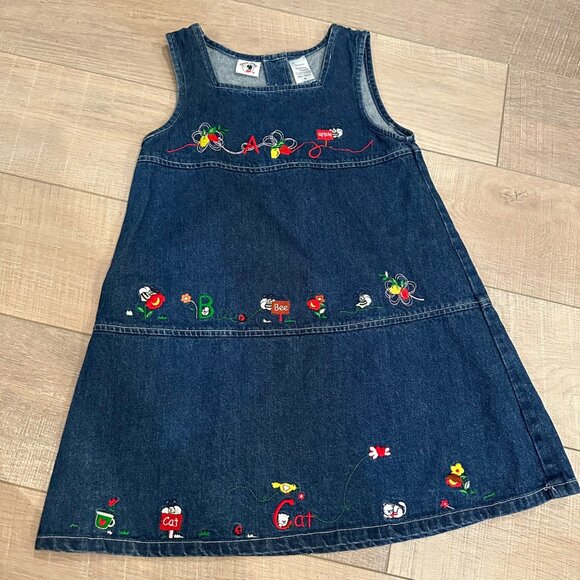 DUCKHEAD GIRLS 6X DENIM EMBROIDERED JUMPER VINTAGE SCHOOL DRESS